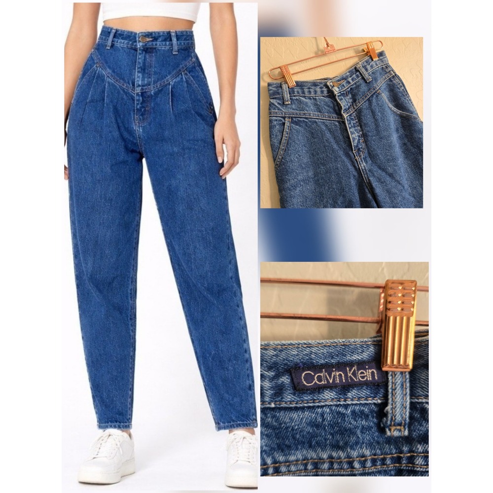 Calvin Klein Vintage 90s High Rise Pleated Jeans Size 5 Blue denim Western Retro